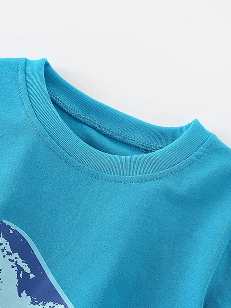Kids Shark Print T-Shirt Blue Summer Casual Top