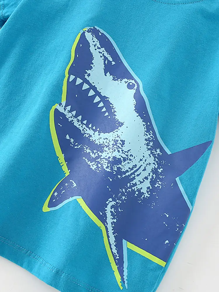 Kids Shark Print T-Shirt Blue Summer Casual Top