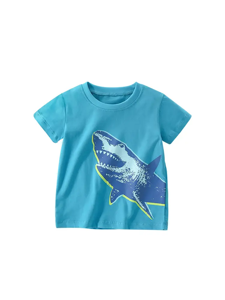 Kids Shark Print T-Shirt Blue Summer Casual Top