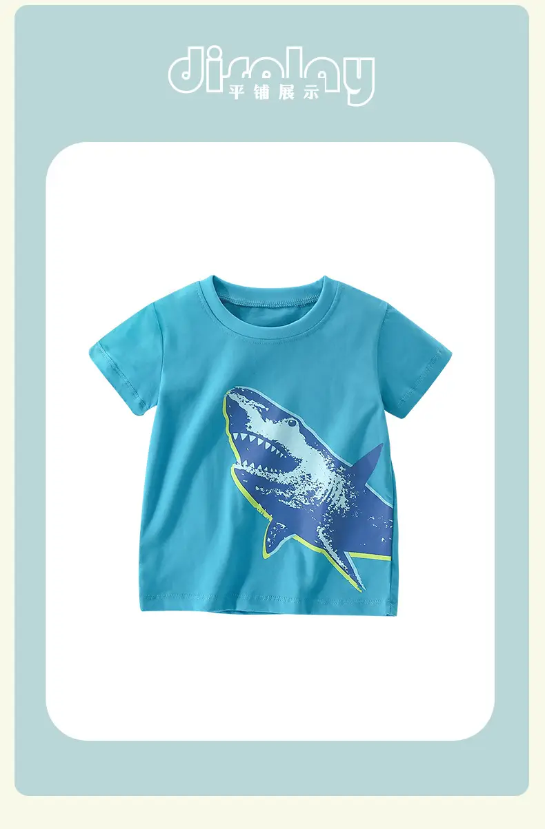 Kids Shark Print T-Shirt Blue Summer Casual Top — feature 11