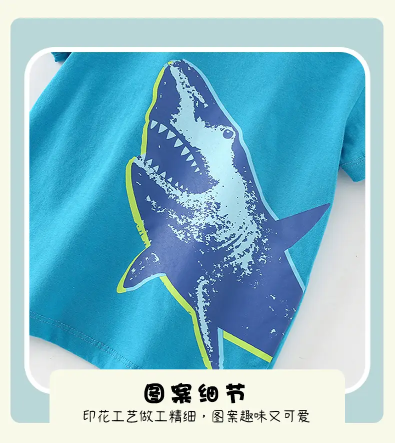 Kids Shark Print T-Shirt Blue Summer Casual Top — feature 8