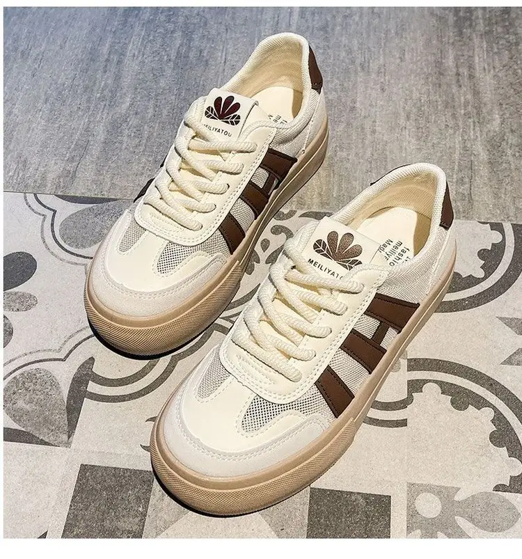 Women's Mesh Sneakers White Brown 2025 Spring — feature 17