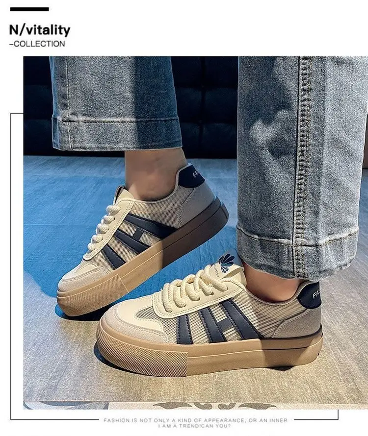Women's Mesh Sneakers White Brown 2025 Spring — feature 9