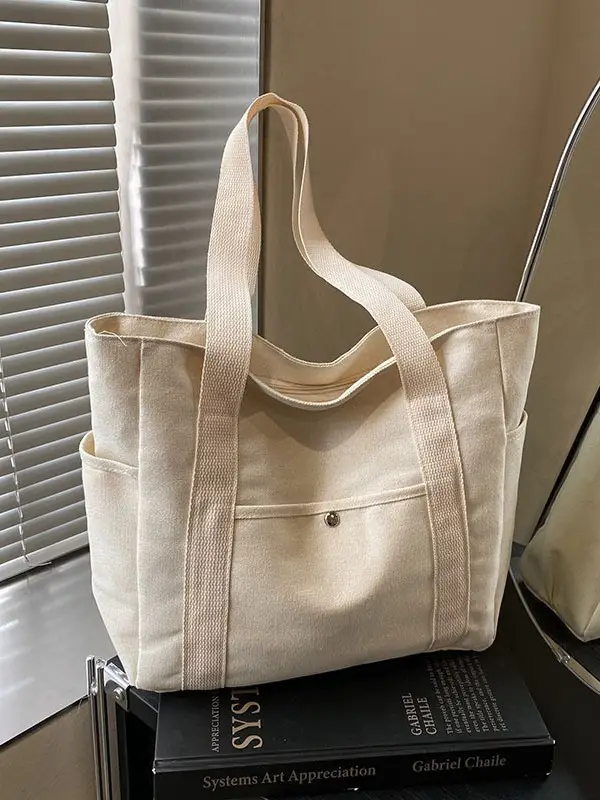 Women's Black Canvas Tote Bag Large Capacity 2025 - Image 5