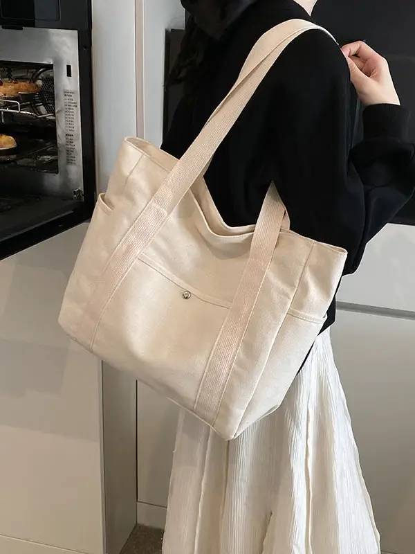 Women's Black Canvas Tote Bag Large Capacity 2025 - Image 6