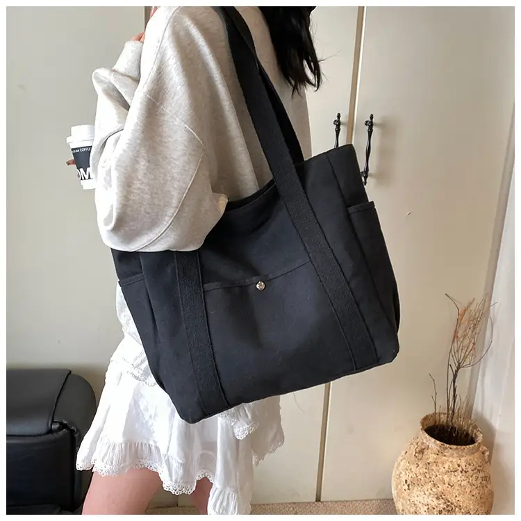 Women's Black Canvas Tote Bag Large Capacity 2025 — feature 6