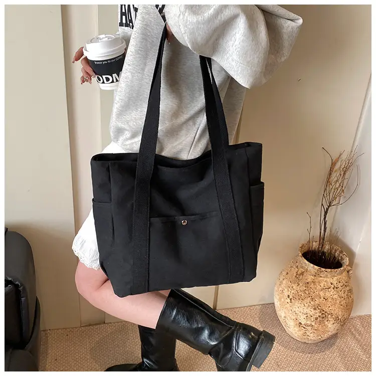 Women's Black Canvas Tote Bag Large Capacity 2025 — feature 9