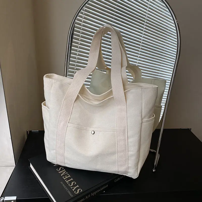 Women's Black Canvas Tote Bag Large Capacity 2025 - Image 2