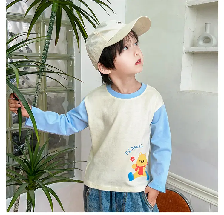 New Kidsren's T-Shirt Pure Cotton Boys' Tops Long-Sleeved Single-Piece — feature 13