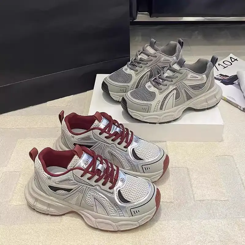 2025 Autumn and Winter Thick-Soled Dad Shoes for Women New Niche Versatile Heightening Lightweight Mesh Casual Running Sneakers - Image 4