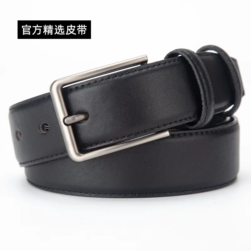 Men's Black Genuine Leather Belt 3.4" with Buckle - Image 5