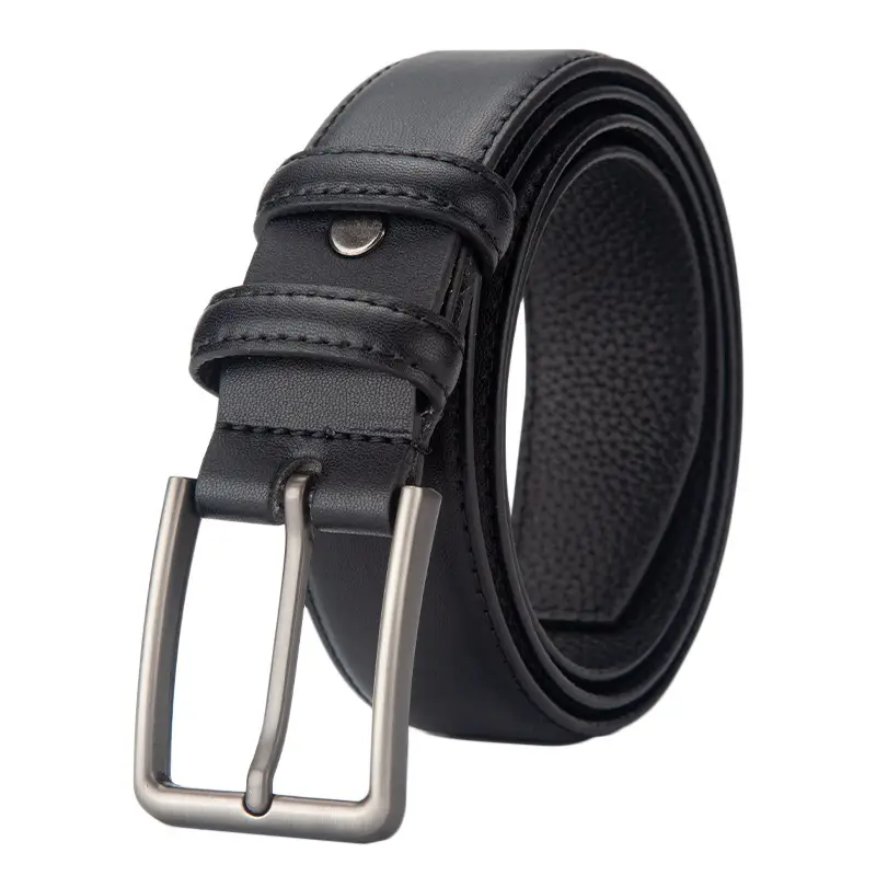 Men's Black Genuine Leather Belt 3.4" with Buckle - Image 8