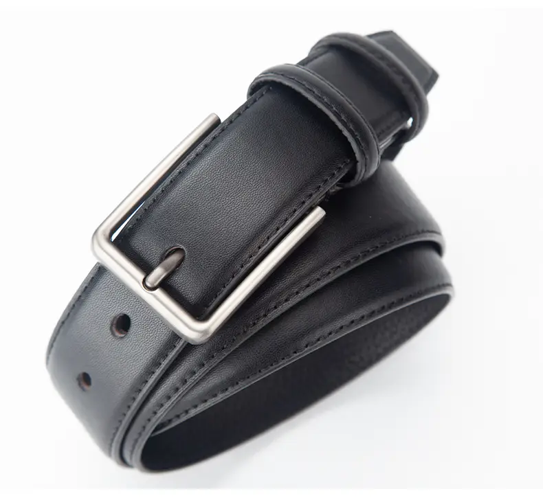 Men's Black Genuine Leather Belt 3.4" with Buckle — feature 12