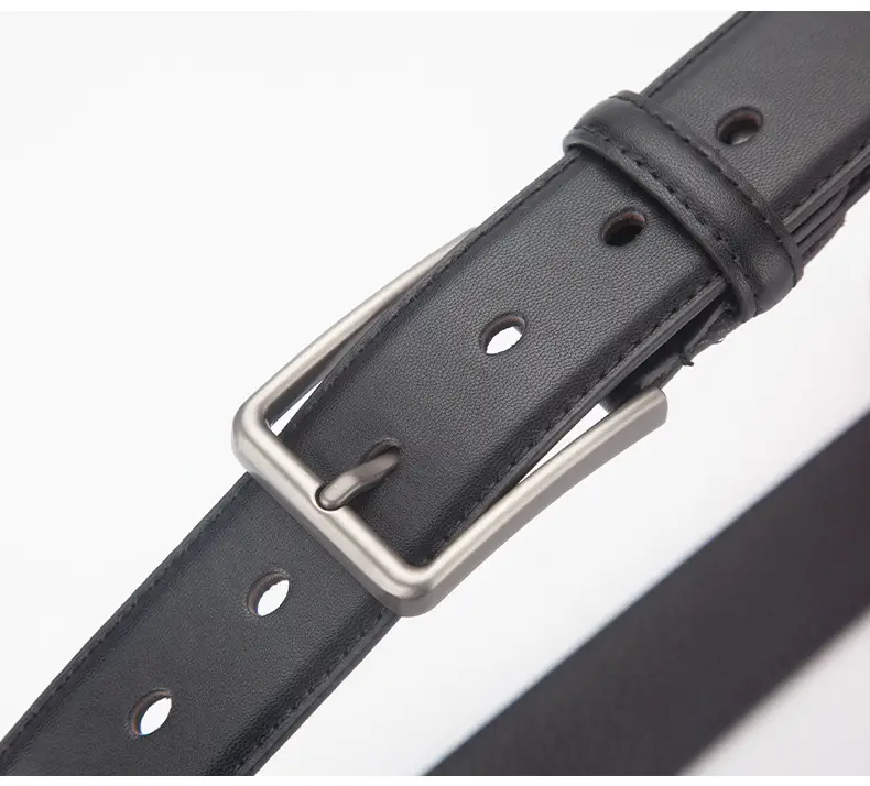 Men's Black Genuine Leather Belt 3.4" with Buckle — feature 14