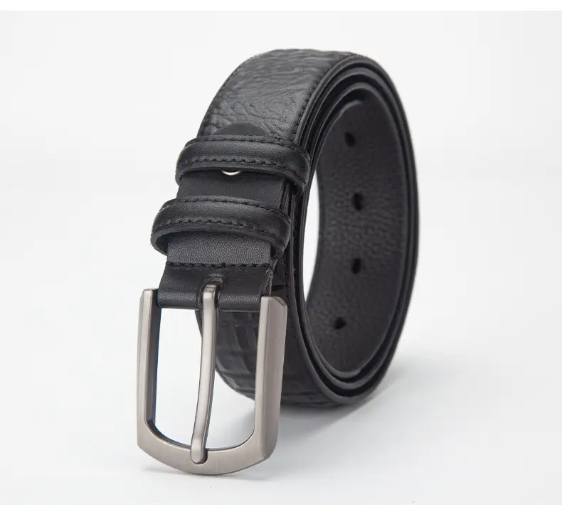 Men's Black Genuine Leather Belt 3.4" with Buckle — feature 15