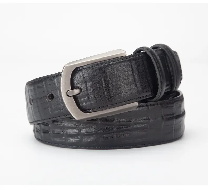 Men's Black Genuine Leather Belt 3.4" with Buckle — feature 16