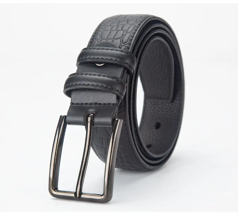 Men's Black Genuine Leather Belt 3.4" with Buckle — feature 18