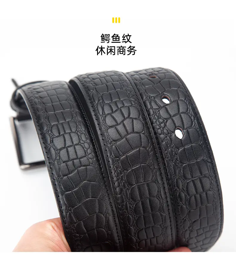 Men's Black Genuine Leather Belt 3.4" with Buckle — feature 8