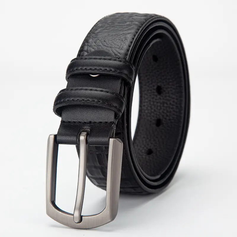 Men's Black Genuine Leather Belt 3.4" with Buckle - Image 2