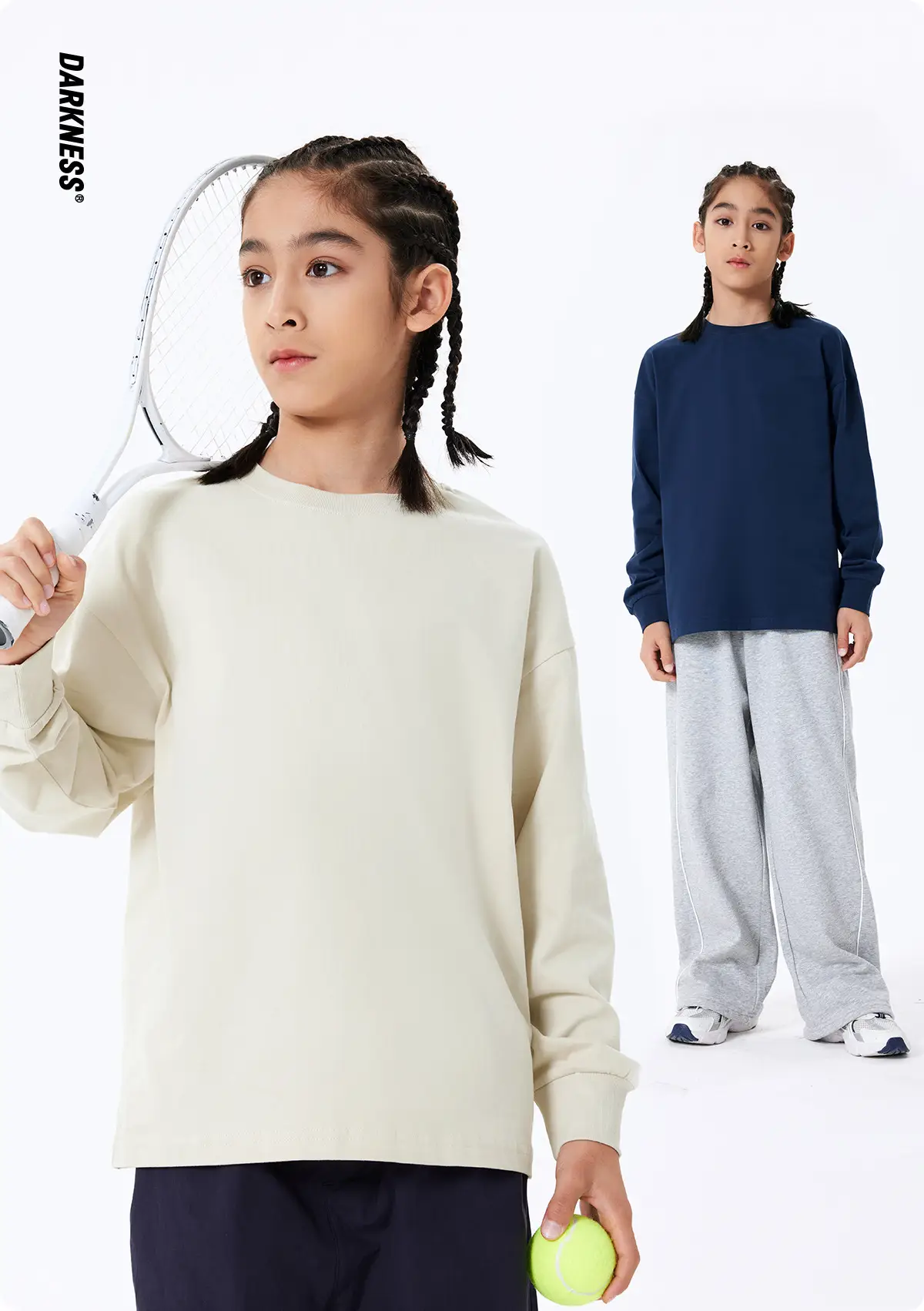 Kids Long Sleeve T-Shirt Purple Black Set — feature 4