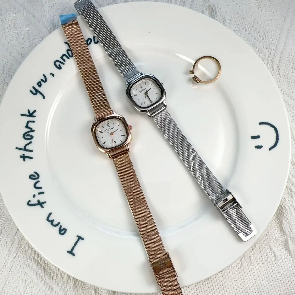 Rose Gold Square Watch with Mesh Band for Girls
