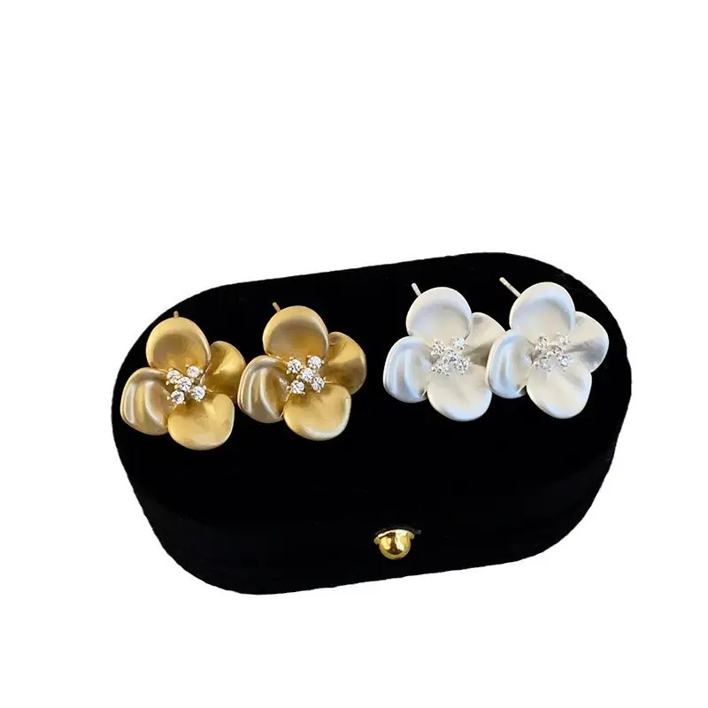 Matte Zircon Flower Earrings for Women