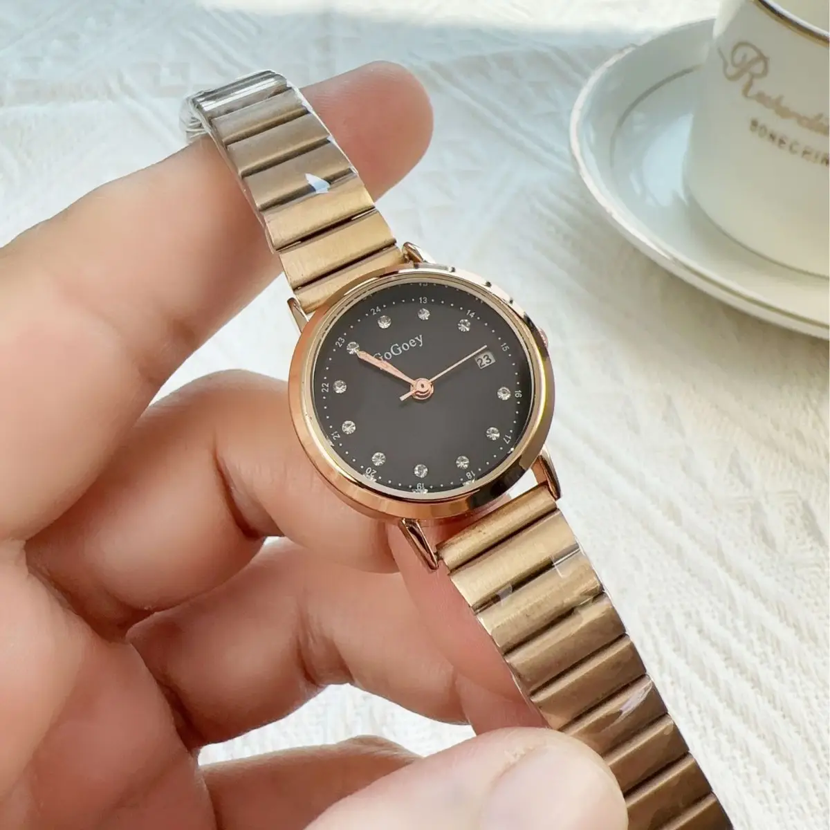 Women's Rose Gold Quartz Watch with Diamond Dial - Image 7