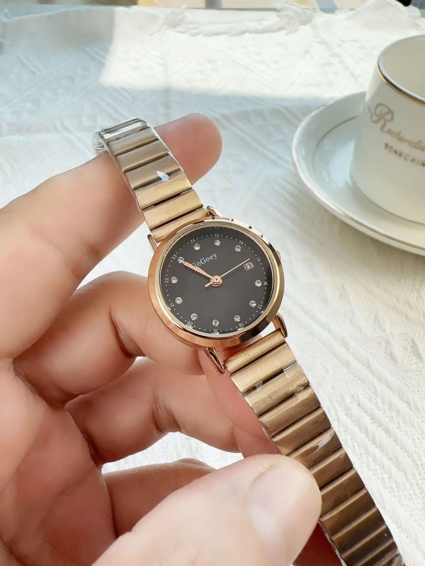 Women's Rose Gold Quartz Watch with Diamond Dial - Image 2