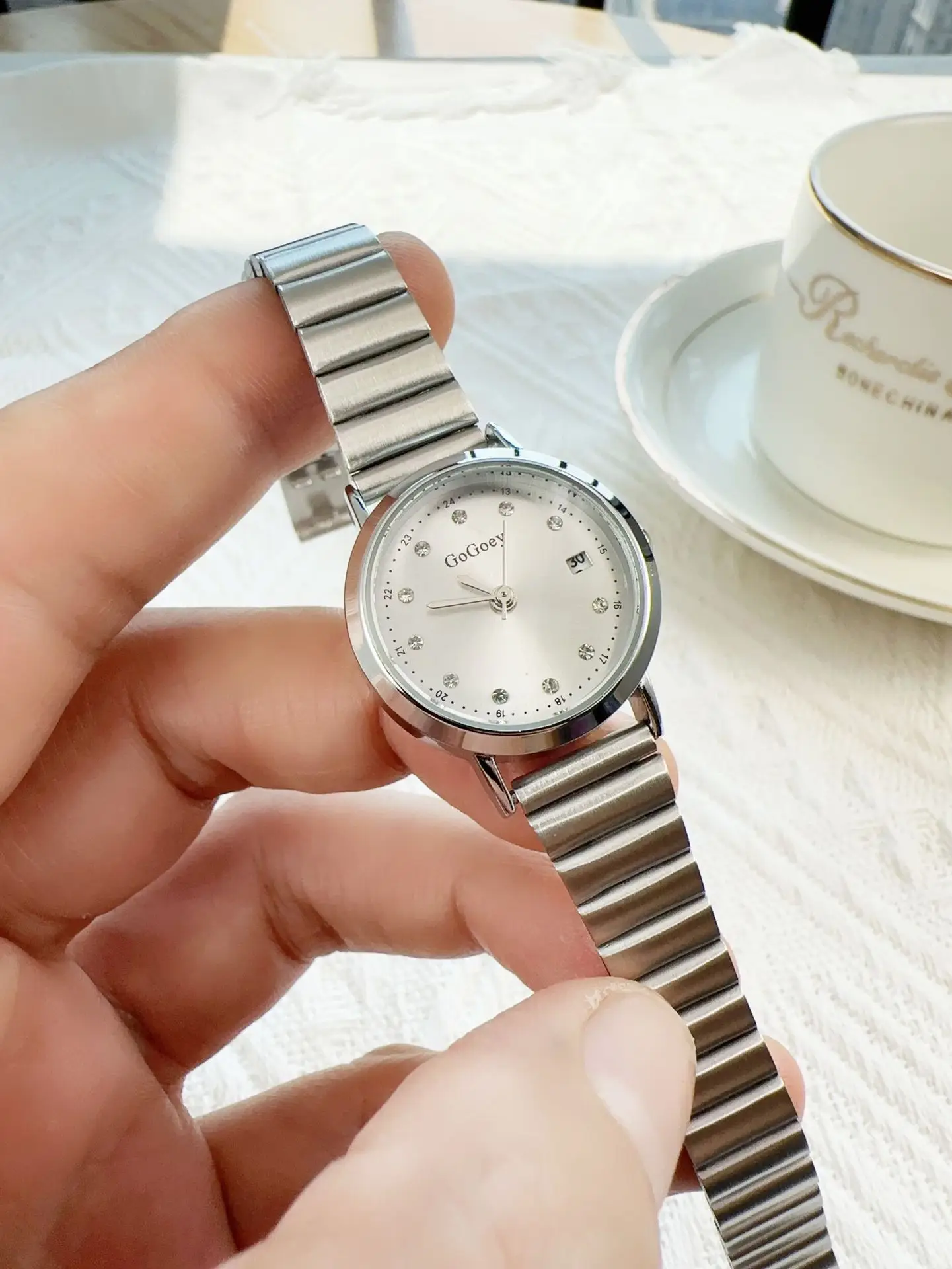 Women's Rose Gold Quartz Watch with Diamond Dial - Image 4