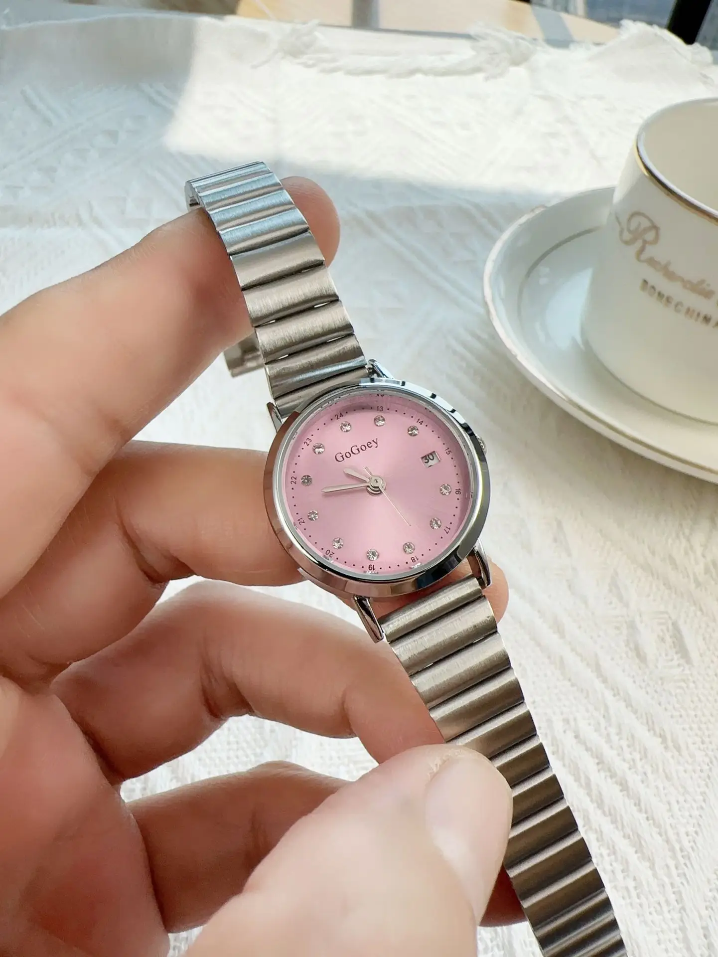 Women's Rose Gold Quartz Watch with Diamond Dial - Image 5