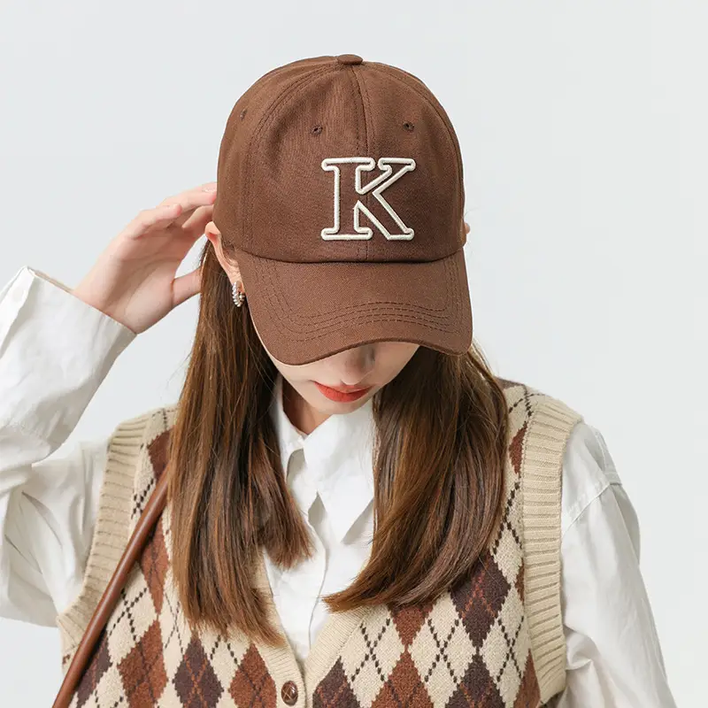 Brown Korean Embroidered Baseball Cap for Men Women