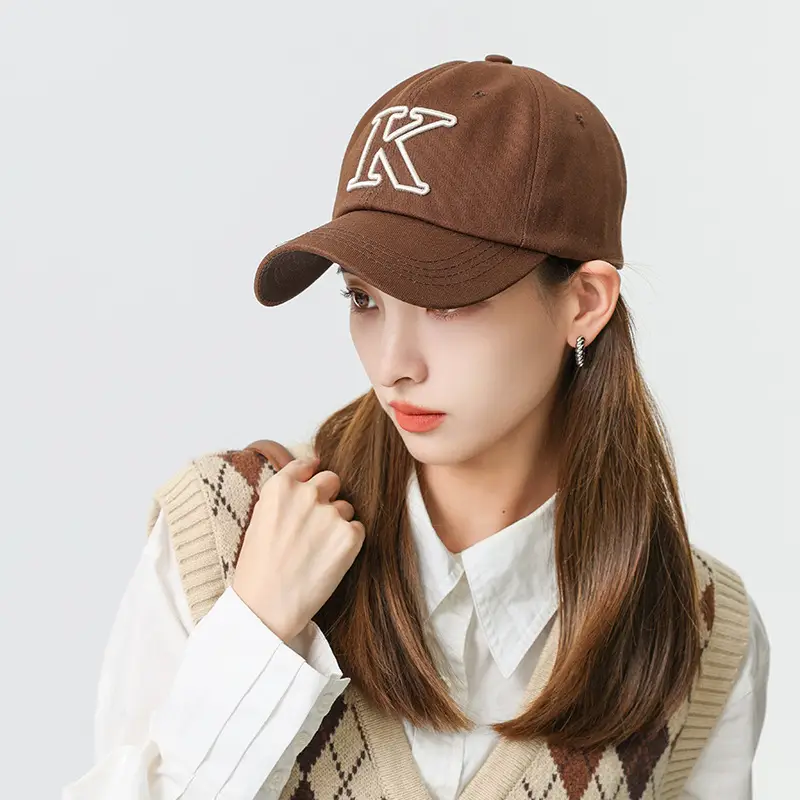 Brown Korean Embroidered Baseball Cap for Men Women