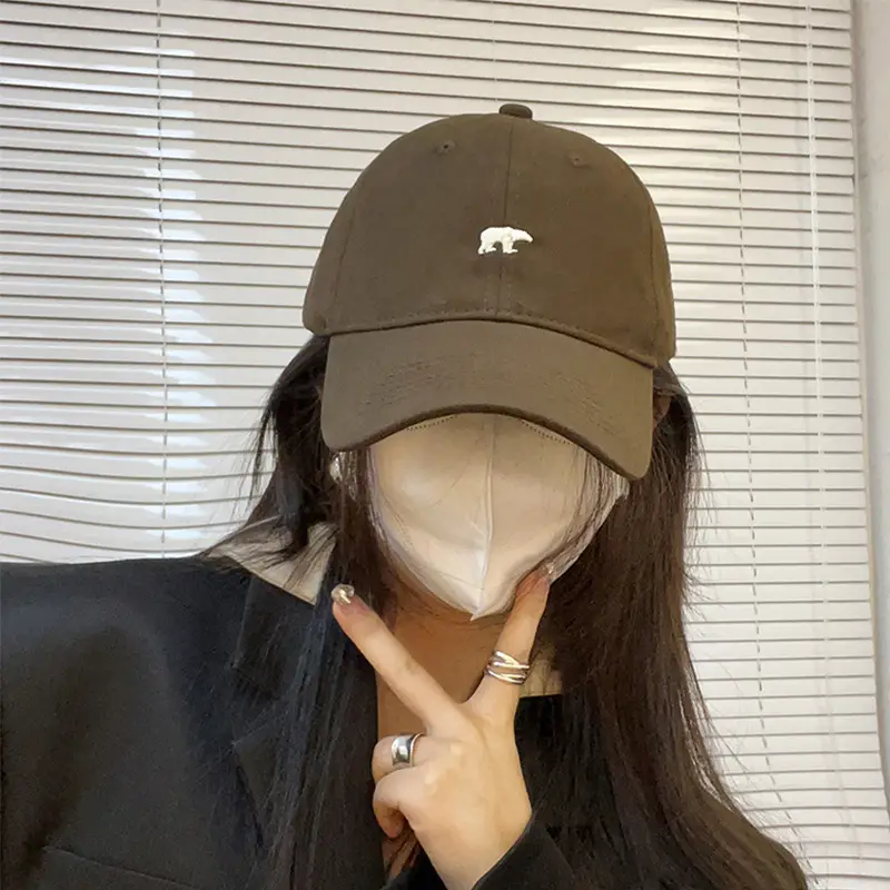 Brown Korean Embroidered Baseball Cap for Men Women