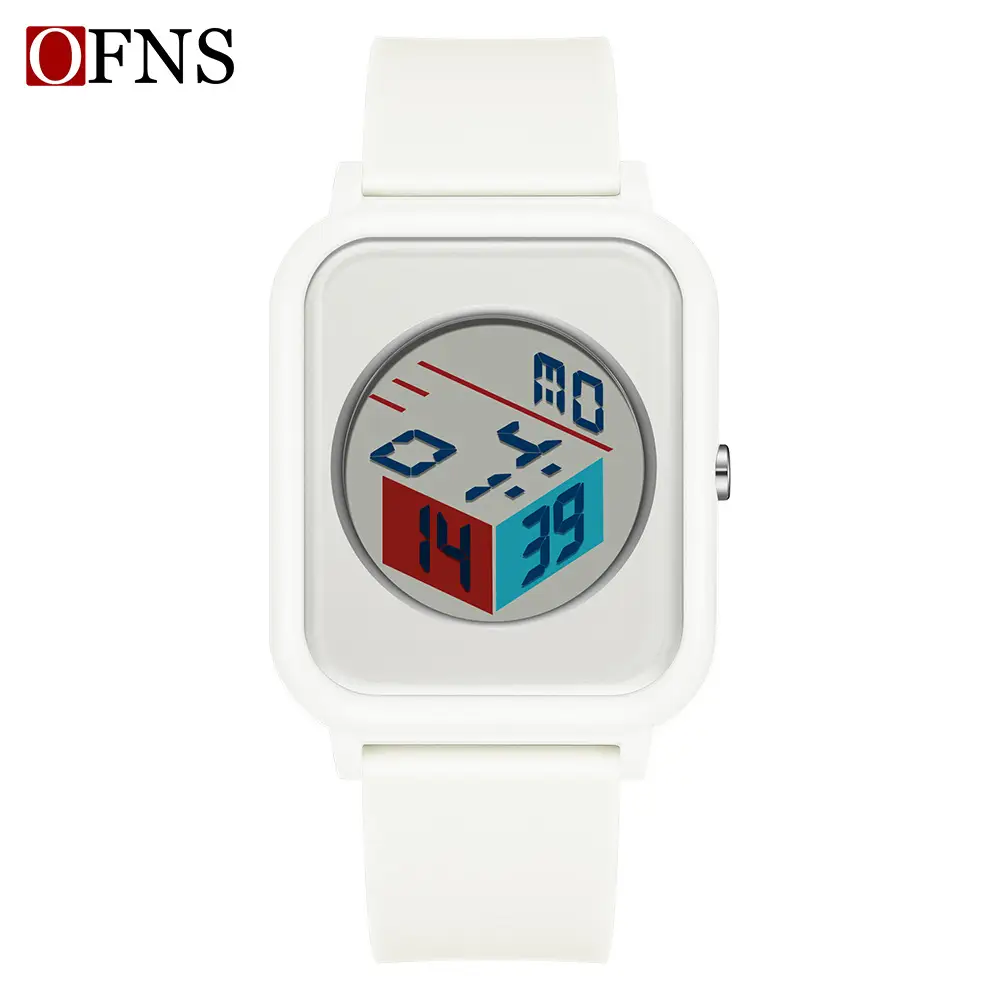 O'FANS Square Watch with Rubik Cube Face & Pink Strap - Image 2