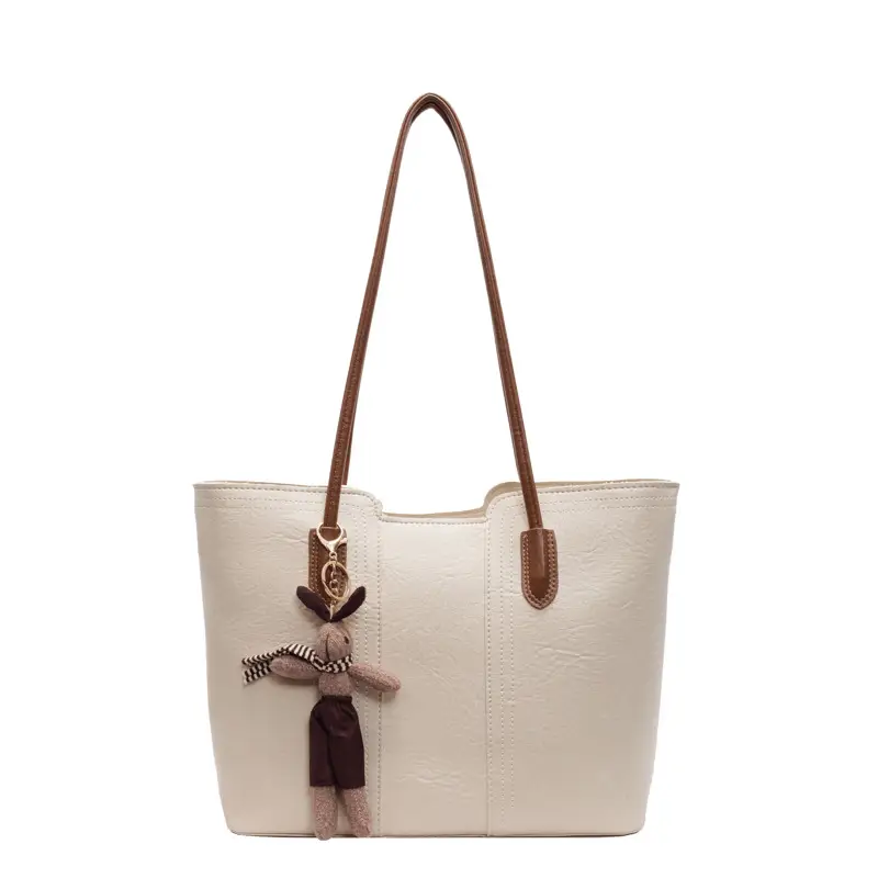 Women's Black Leather Shoulder Bag with Wooden Charm - Image 9