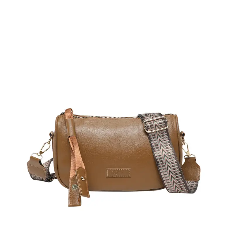 Black French Style Crossbody Bag with Textured Strap