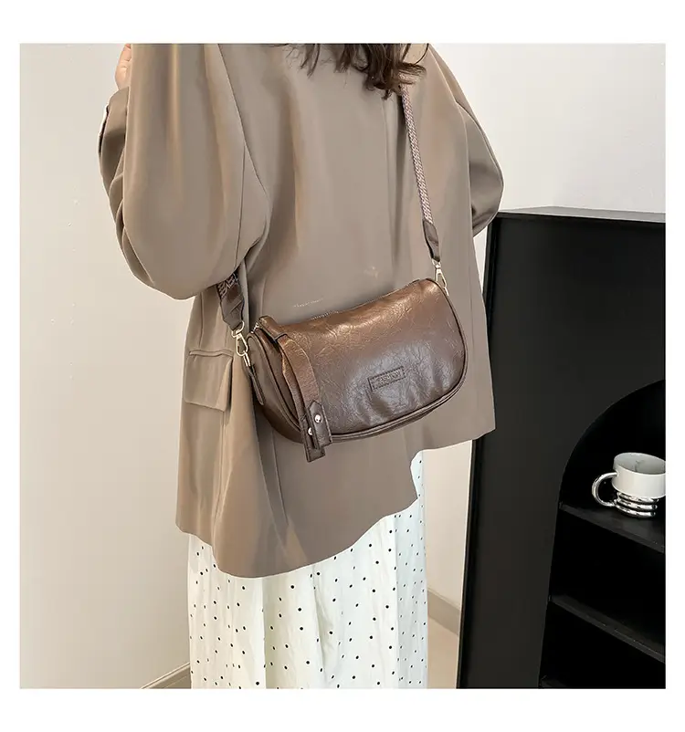 Black French Style Crossbody Bag with Textured Strap — feature 20