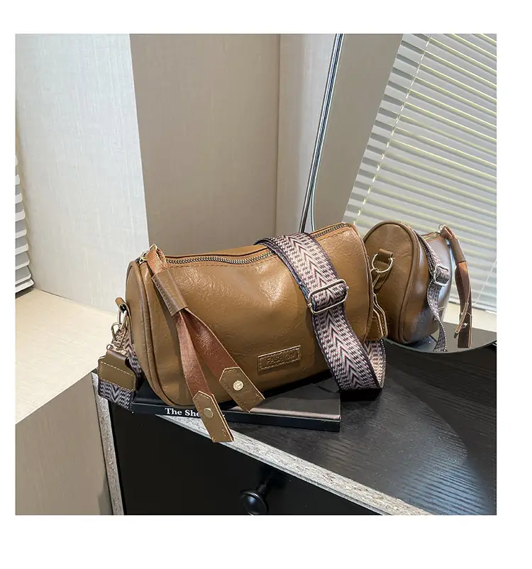 Black French Style Crossbody Bag with Textured Strap — feature 23