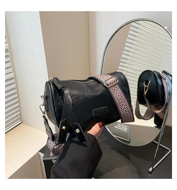 Black French Style Crossbody Bag with Textured Strap — feature 24