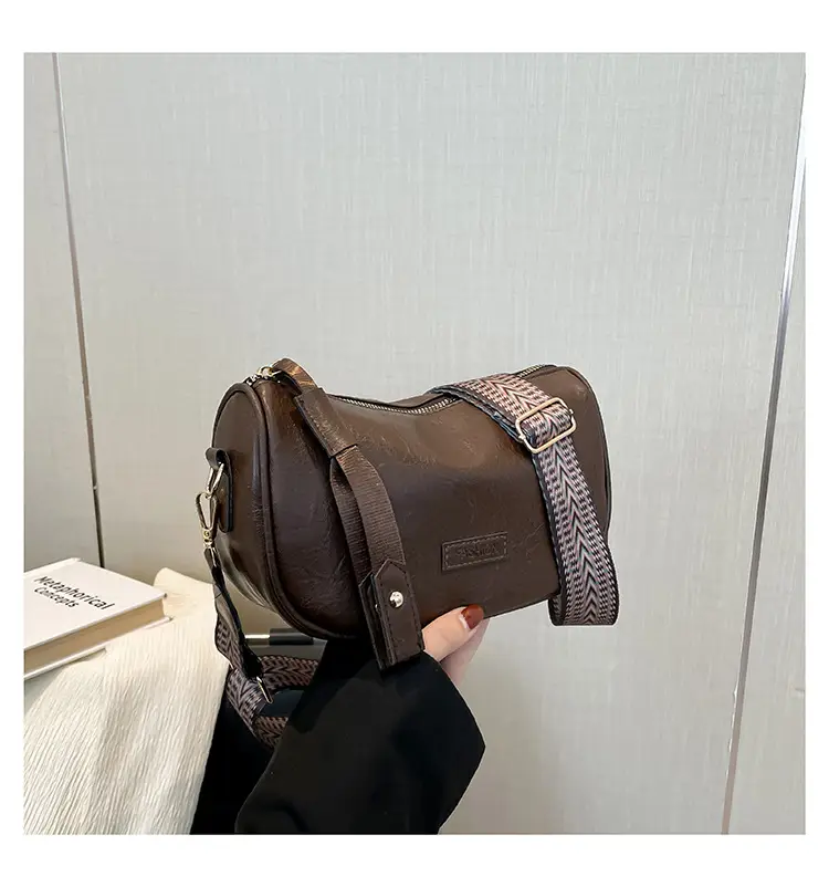 Black French Style Crossbody Bag with Textured Strap — feature 27