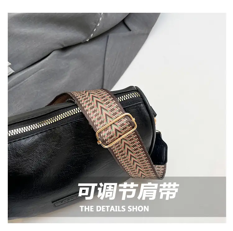Black French Style Crossbody Bag with Textured Strap — feature 3
