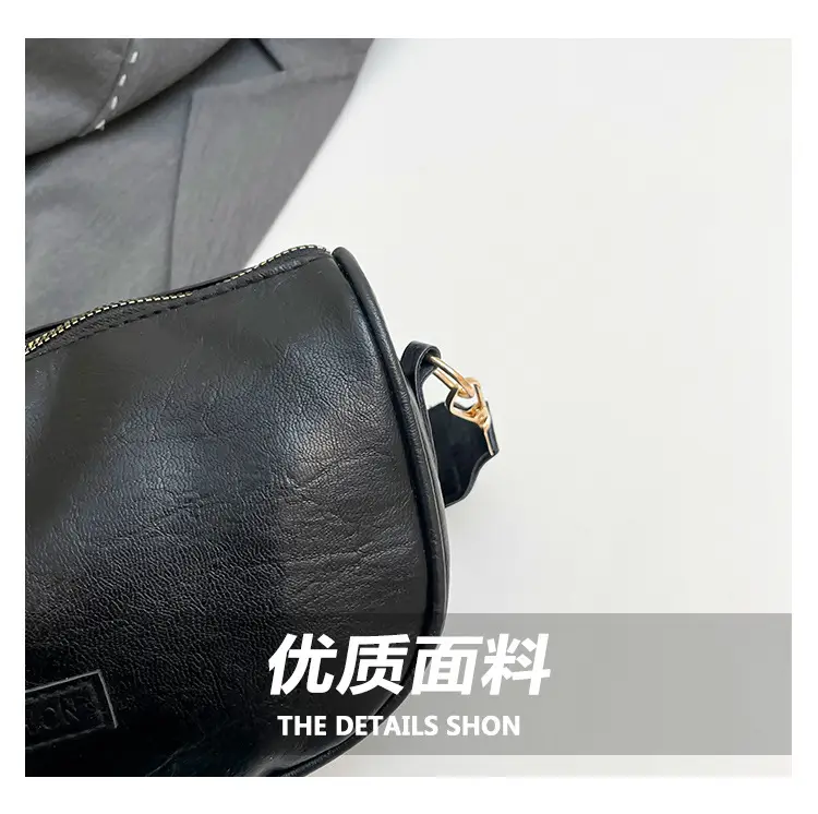 Black French Style Crossbody Bag with Textured Strap — feature 4