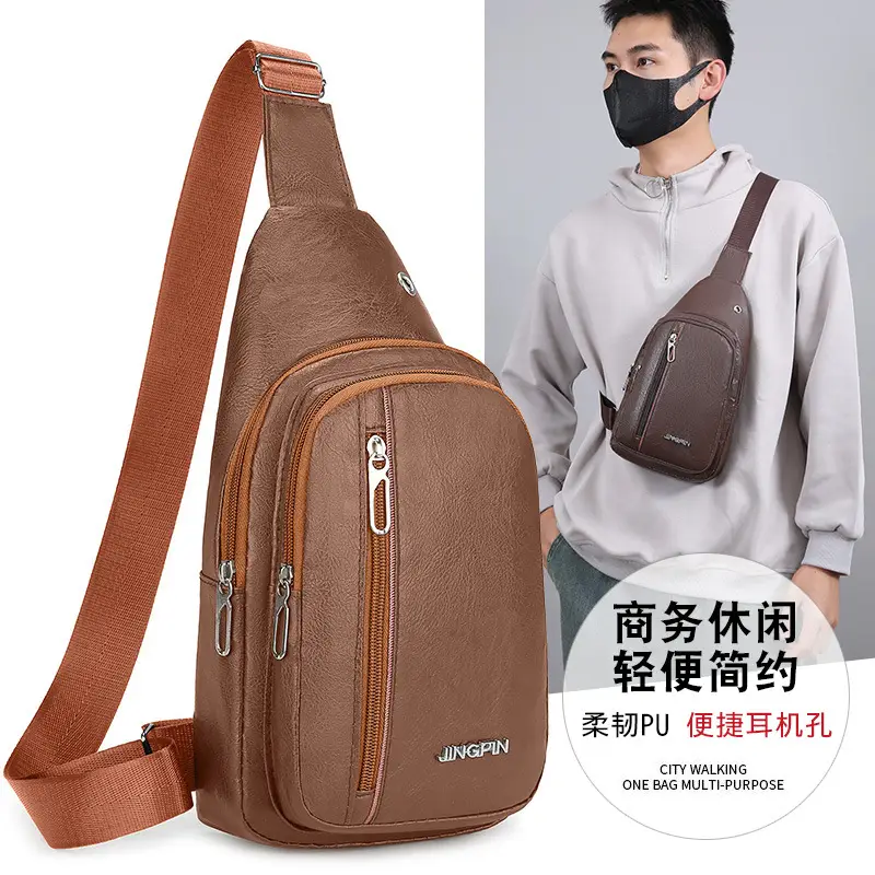 Men's Pu Leather Crossbody Bag Black Brown Single Shoulder - Image 5