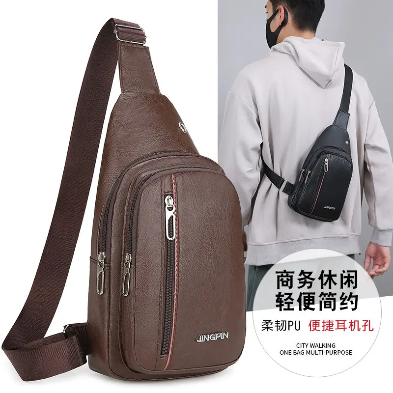 Men's Pu Leather Crossbody Bag Black Brown Single Shoulder - Image 6
