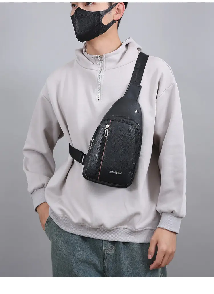 Men's Pu Leather Crossbody Bag Black Brown Single Shoulder — feature 11