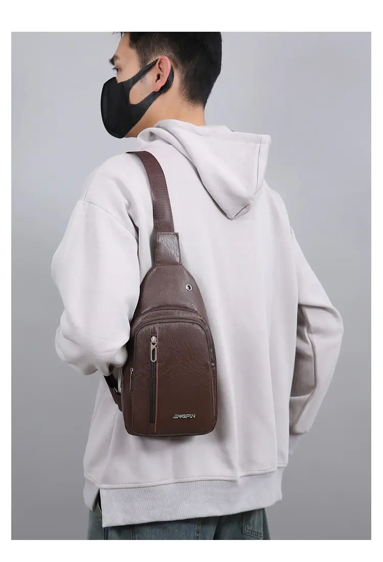 Men's Pu Leather Crossbody Bag Black Brown Single Shoulder — feature 13