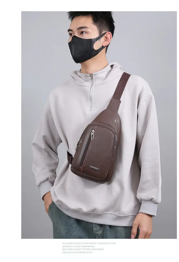 Men's Pu Leather Crossbody Bag Black Brown Single Shoulder — feature 14