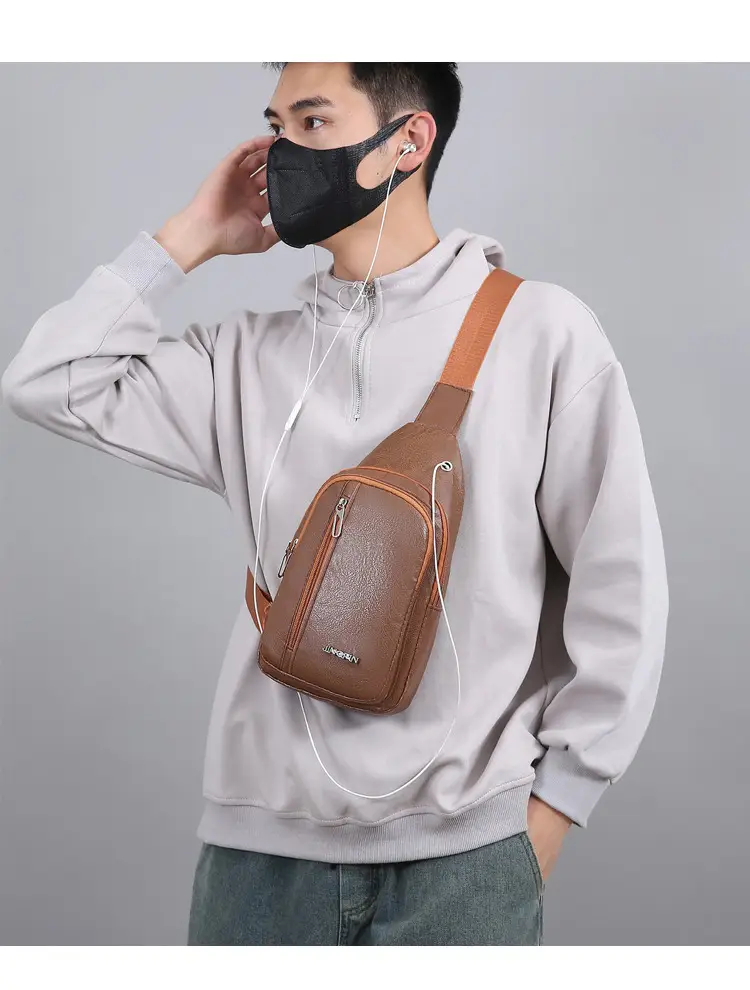 Men's Pu Leather Crossbody Bag Black Brown Single Shoulder — feature 17