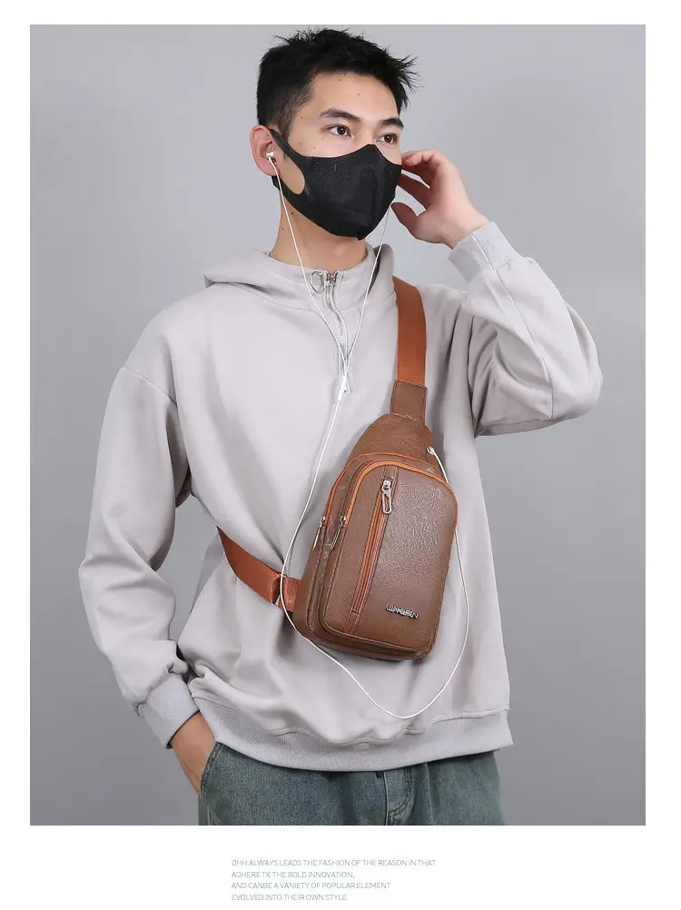 Men's Pu Leather Crossbody Bag Black Brown Single Shoulder — feature 18