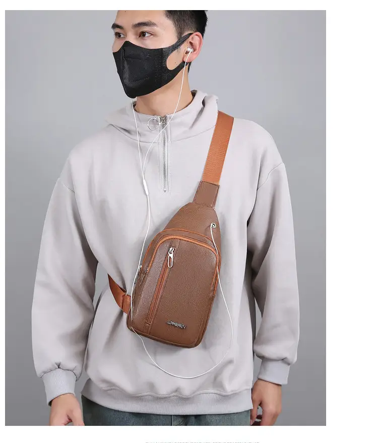 Men's Pu Leather Crossbody Bag Black Brown Single Shoulder — feature 19
